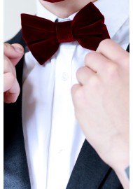 Large Butterfly Velvet Bow Tie in Burgundy Red Styled