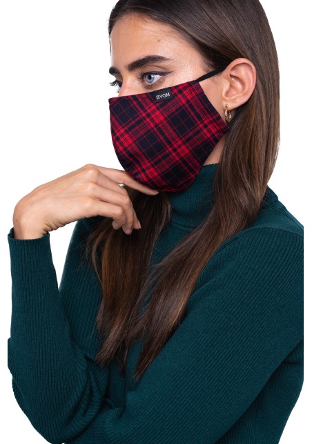 Punk Rock Tartan Face Mask in Black and Red Styled