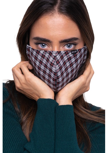 Fall Tartan Check Mask in Black, Silver, Red