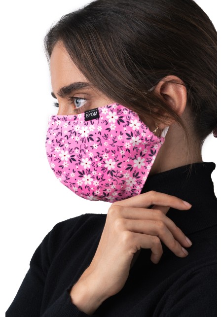 pink floral mask in cotton model female