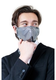 Metallic Pin Dot Mask in Black and Silver model styled