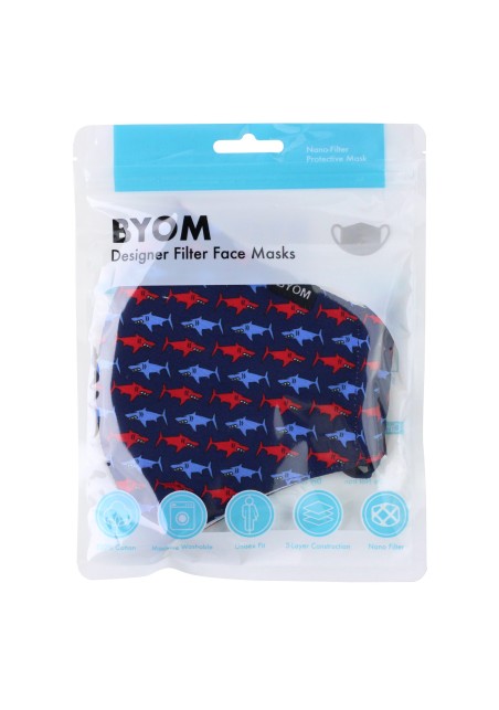 Navy Filter Mask in Shark Print in Bag