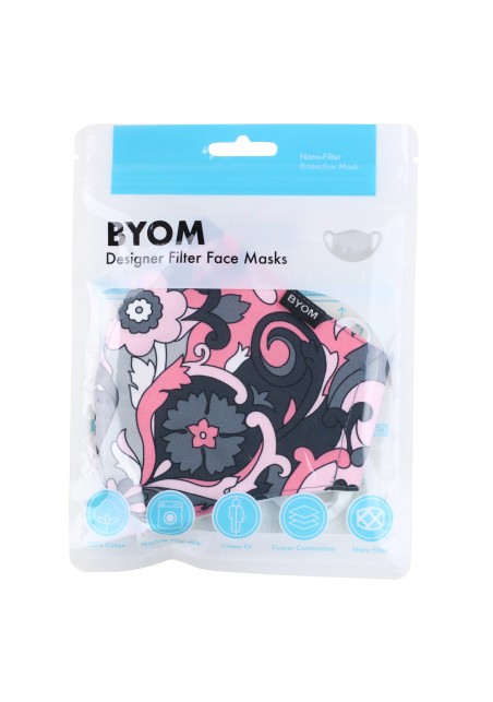Floral Paisley Face Mask in Pink and Gray in Bag