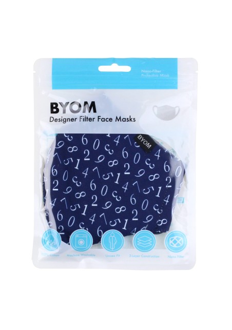 Filter Mask with Numbers | Mens and Womens Filter Face Mask in Navy with Printed Numbers