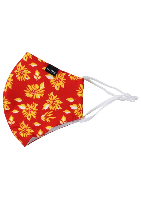 Bright Red and Gold Floral Print Filter Mask