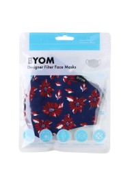 Blue and Wine Red Floral Print Mask in Mask Bag