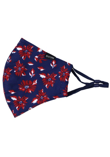 Blue and Wine Red Floral Print Mask