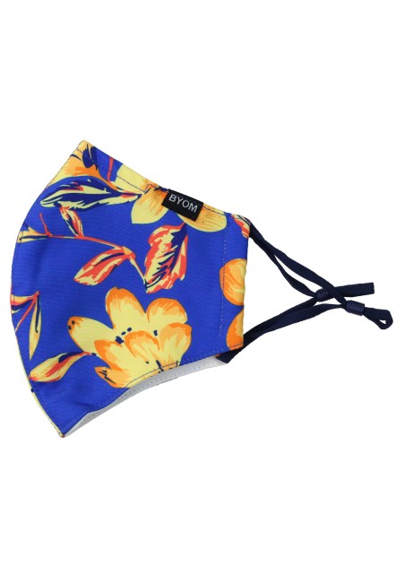 Royal Blue Mask with Golden Tropical Flowers