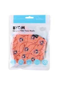 Peach Orange Mask with Blue Florals in Mask Bag