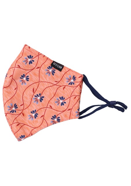 Peach Orange Mask with Blue Florals