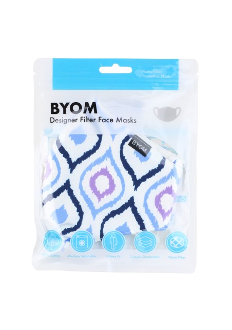 Geo Print Mask in White and Blue in Mask Bag