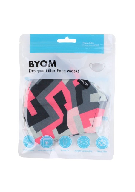 Abstract Print Mask in Pink and Gray in Mask Bag