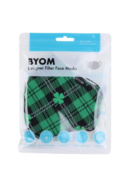 Irish Tartan Mask with 4 Leaf Clover in Mask Bag