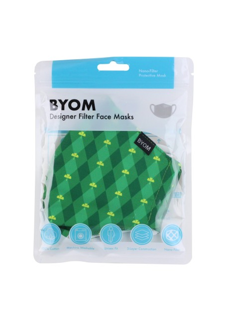 Green Argyle Print Mask in Mask Bag