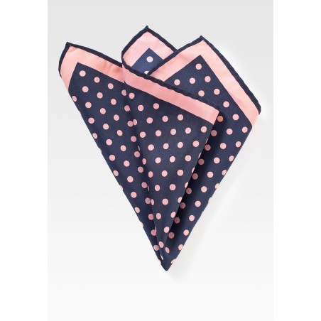 Navy Pocket Square with Pink Dots