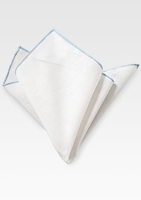 White Linen Hanky with Light Blue Border