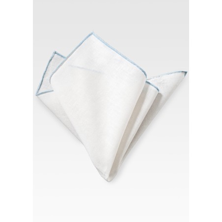 White Linen Hanky with Light Blue Border