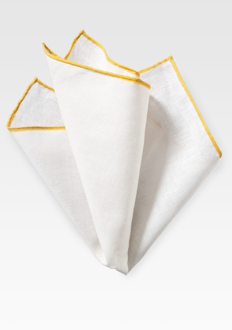 White Linen Hanky with Yellow Border