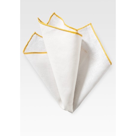 White Linen Hanky with Yellow Border