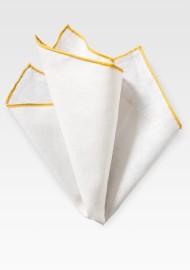 White Linen Hanky with Yellow Border