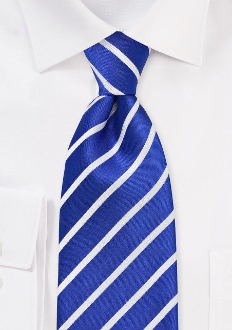 Marine Blue and White Tie in Extra Long