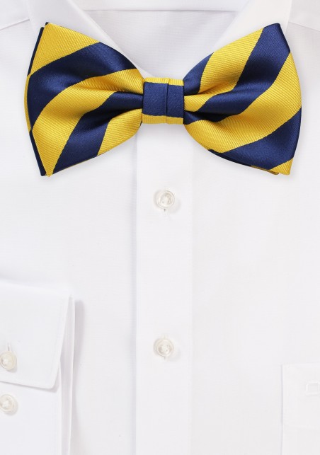 Navy and Yellow Striped Bow Tie