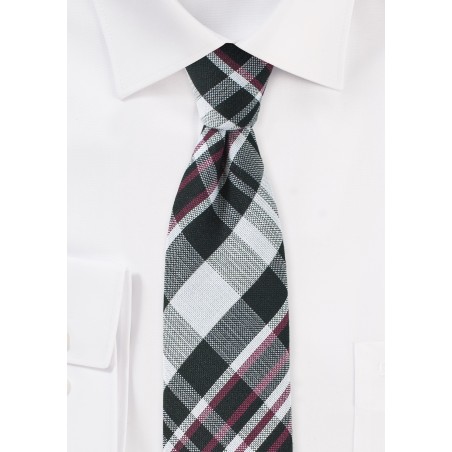 Cotton Plaid Tie in Black, Silver, Red