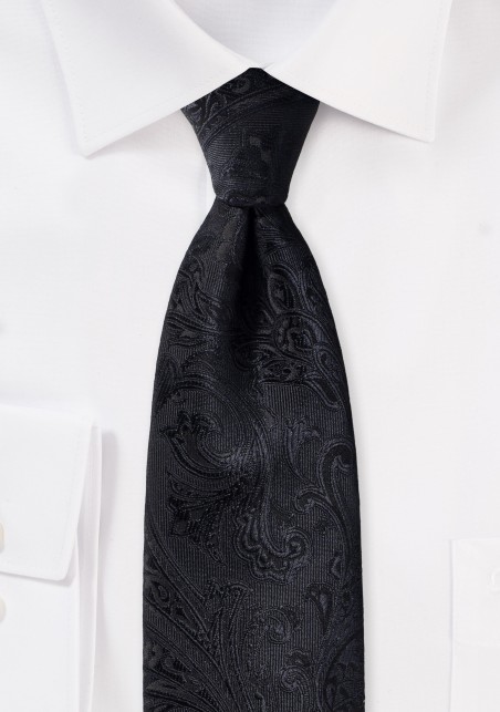 Textured Black Paisley Tie for Kids