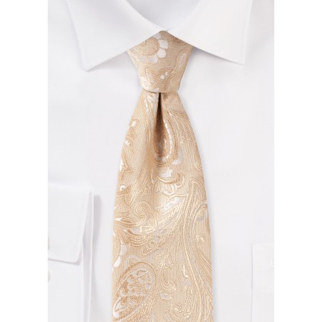 Golden Champagne Paisley Mens Tie in XL