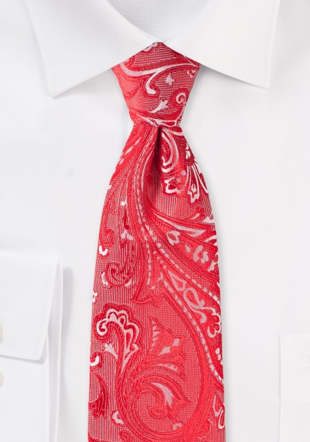 Poppy Red Paisley Tie in XL