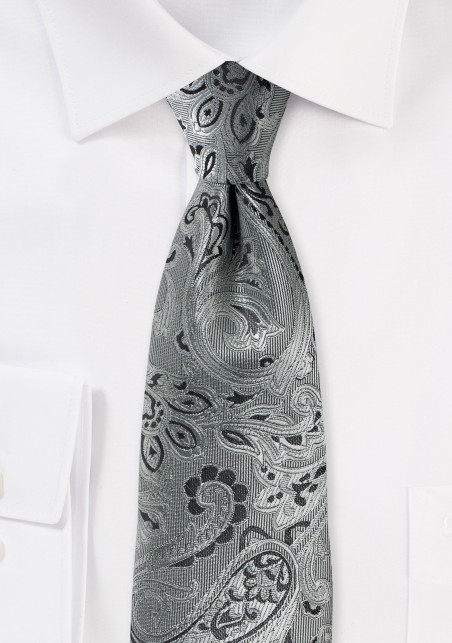Mercury Silver XL Tie with Paisley Design