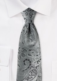 Mercury Silver XL Tie with Paisley Design