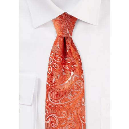 Extra Long Paisley Tie in Tiger Lilly