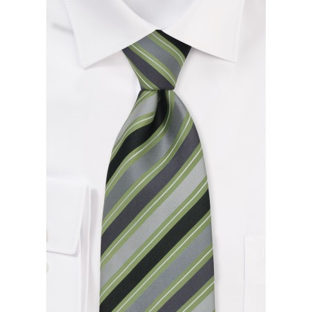 Gray and Green Striped Tie in XL
