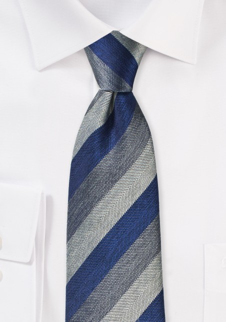 Herringbone Stripe Tie in Navy and Gray