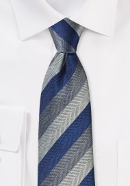 Herringbone Stripe Tie in Navy and Gray