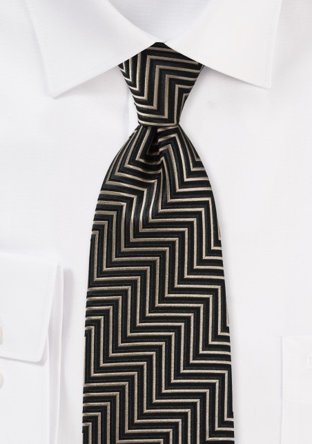 Aztec Striped Necktie in Gold and Black