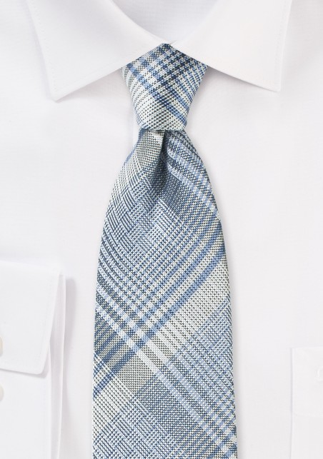 Modern Plaid Tie in Silver, Gray, and Blue