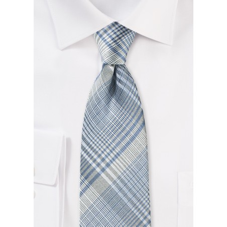 Modern Plaid Tie in Silver, Gray, and Blue