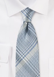Modern Plaid Tie in Silver, Gray, and Blue