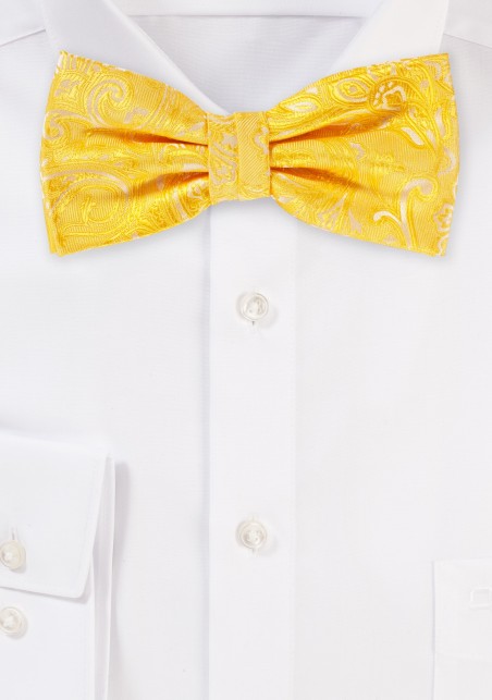 Canary Yellow Paisley Bow Tie