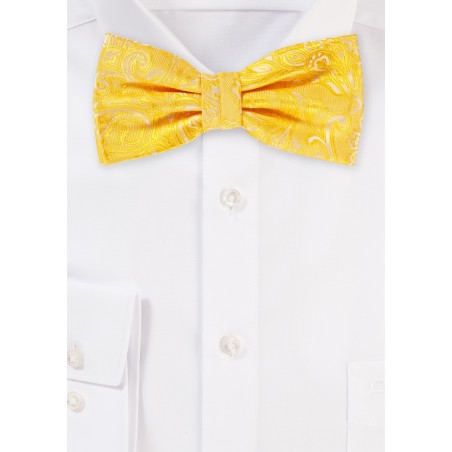 Canary Yellow Paisley Bow Tie