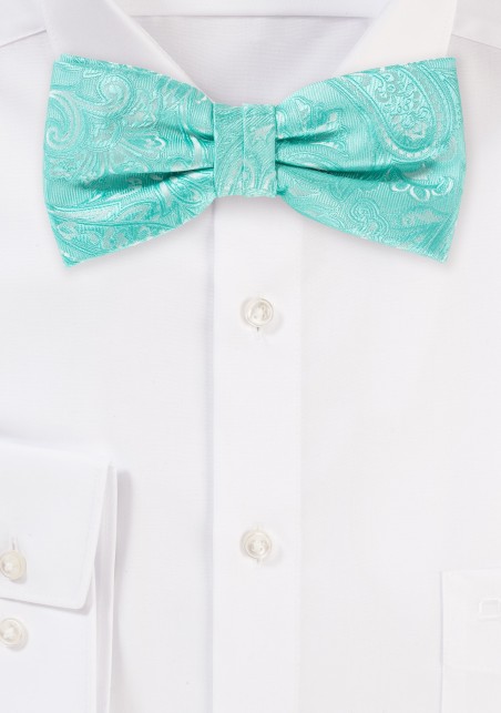Woven Paisley Bow Tie in Aqua