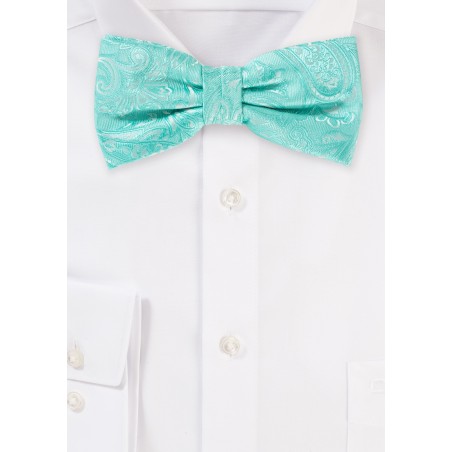 Woven Paisley Bow Tie in Aqua