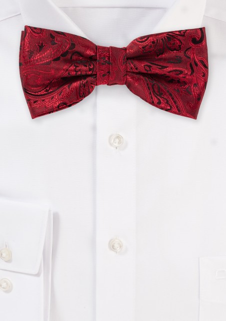 Bow Tie with Paisleys in Ruby Red