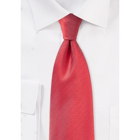 Bright Red Herringbone Textured Tie