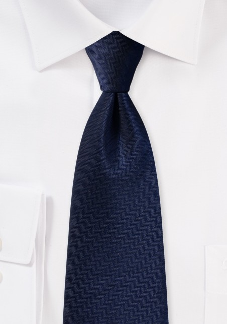 Midnight Blue Tie with Herringbone Weave