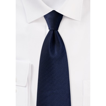 Midnight Blue Tie with Herringbone Weave