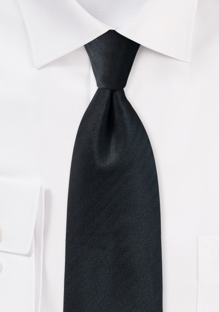 Jet Black Tie with Herringbone Texture