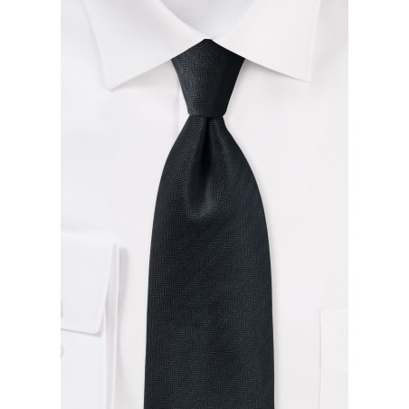 Jet Black Tie with Herringbone Texture